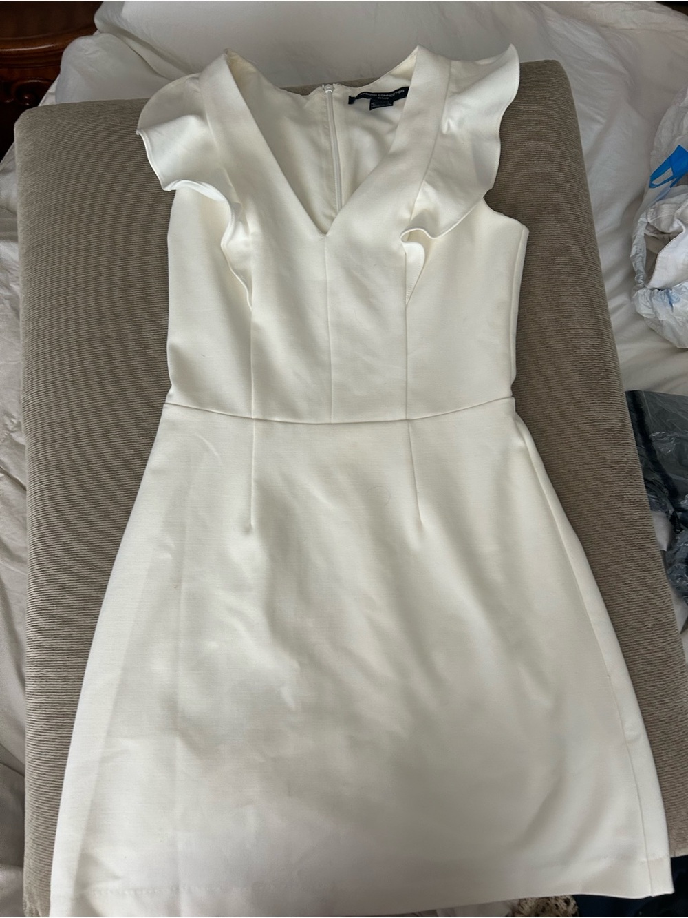 French Connection Cream V-Neck Ruffle Sleeve Mini Dress